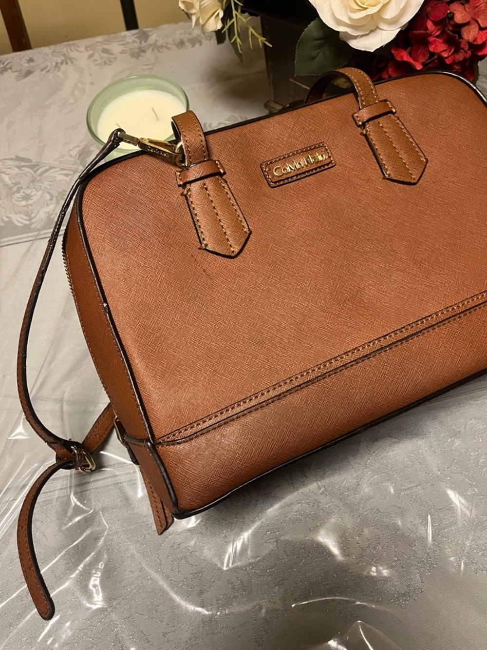 Calvin Klein Brown Saffiano Dome Satchel